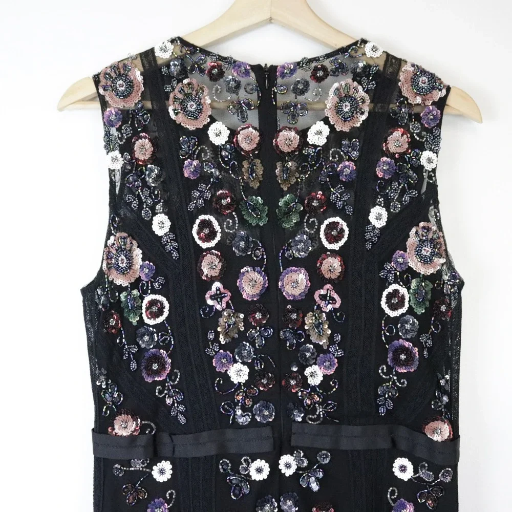Needle & Thread Floral Ombre Dress 8 Black Sequin Beaded Embellished Midi - Picture 5 of 12